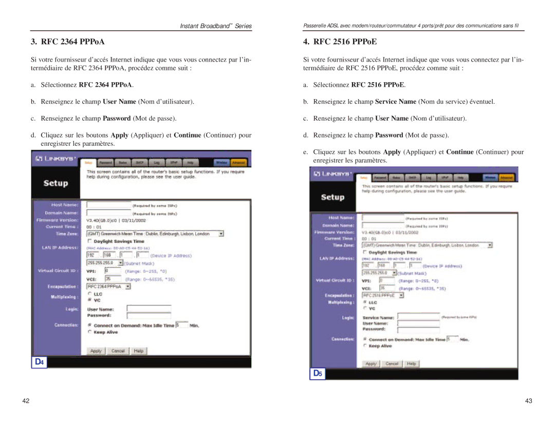 Linksys BEFDSR41W manual RFC 2364 PPPoA 