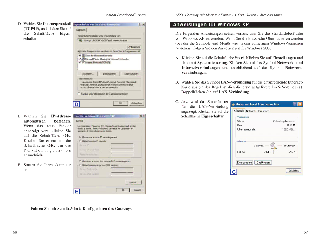 Linksys BEFDSR41W manual Anweisungen für Windows XP 