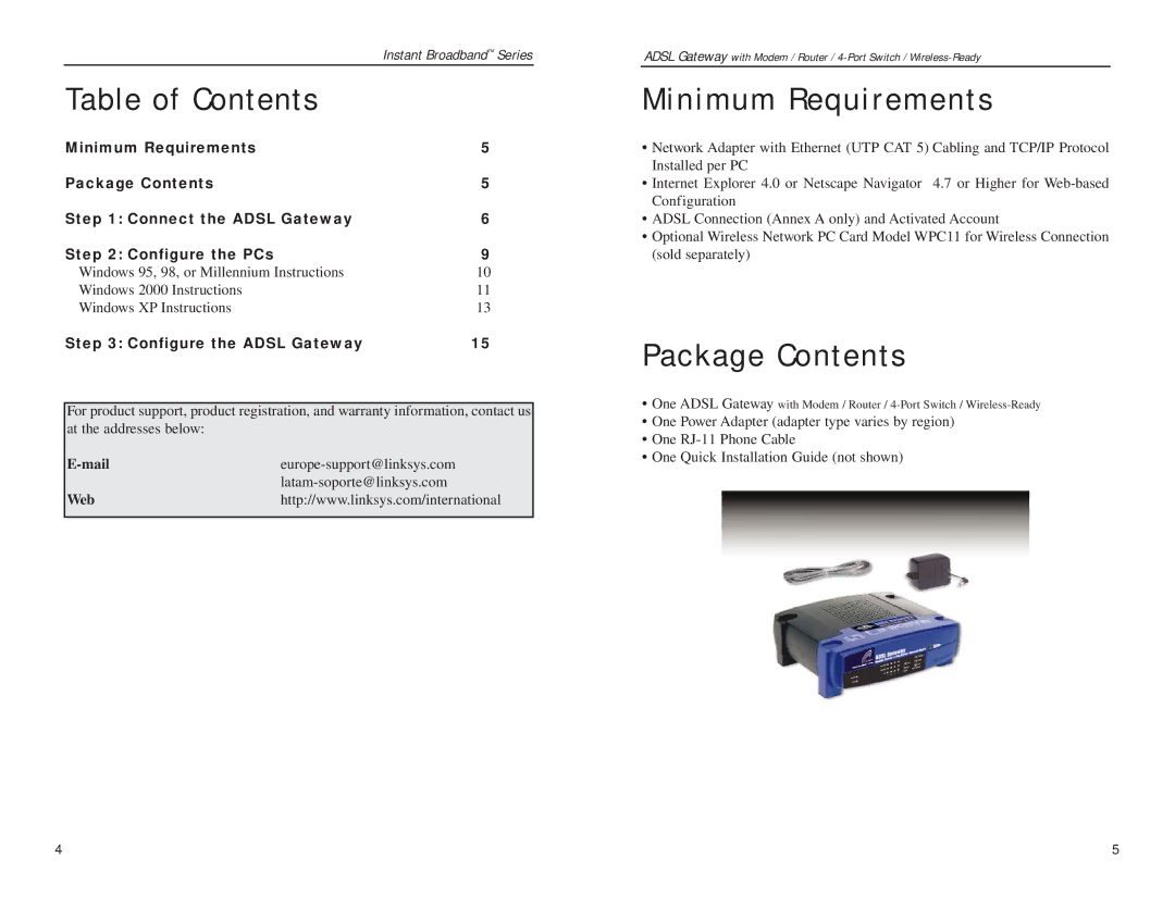 Linksys BEFDSR41W manual Minimum Requirements, Package Contents 