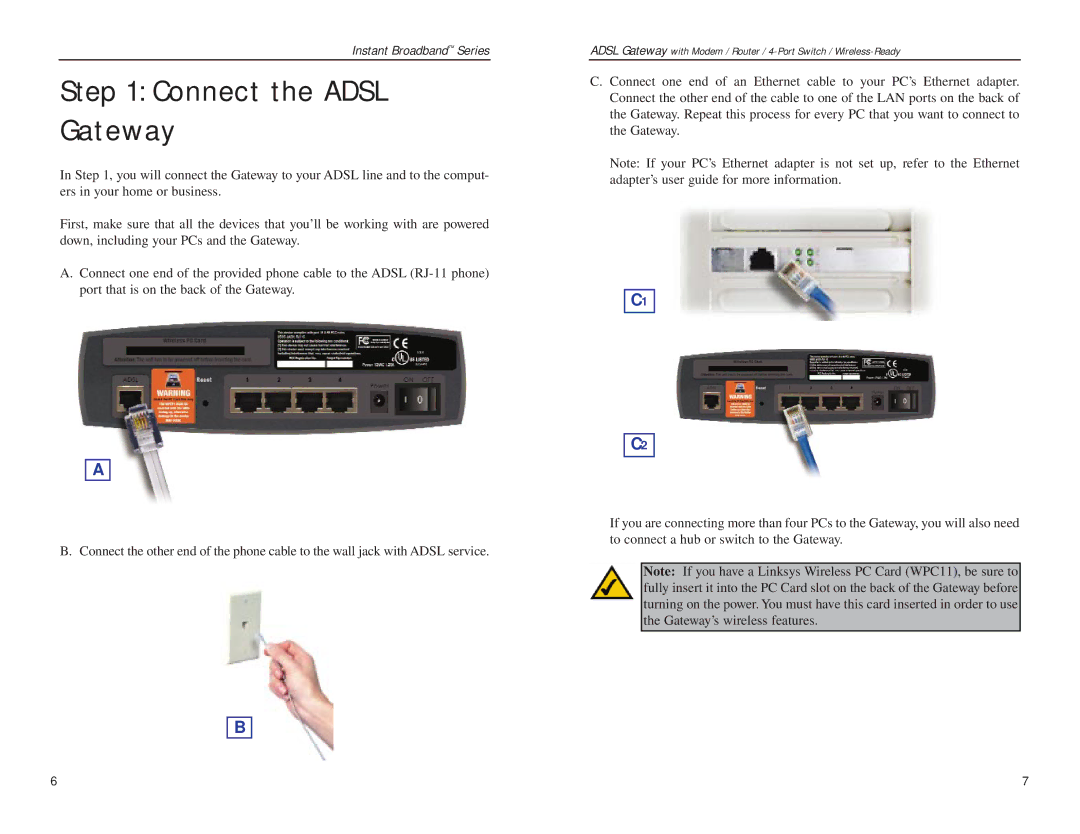 Linksys BEFDSR41W manual Connect the Adsl Gateway 