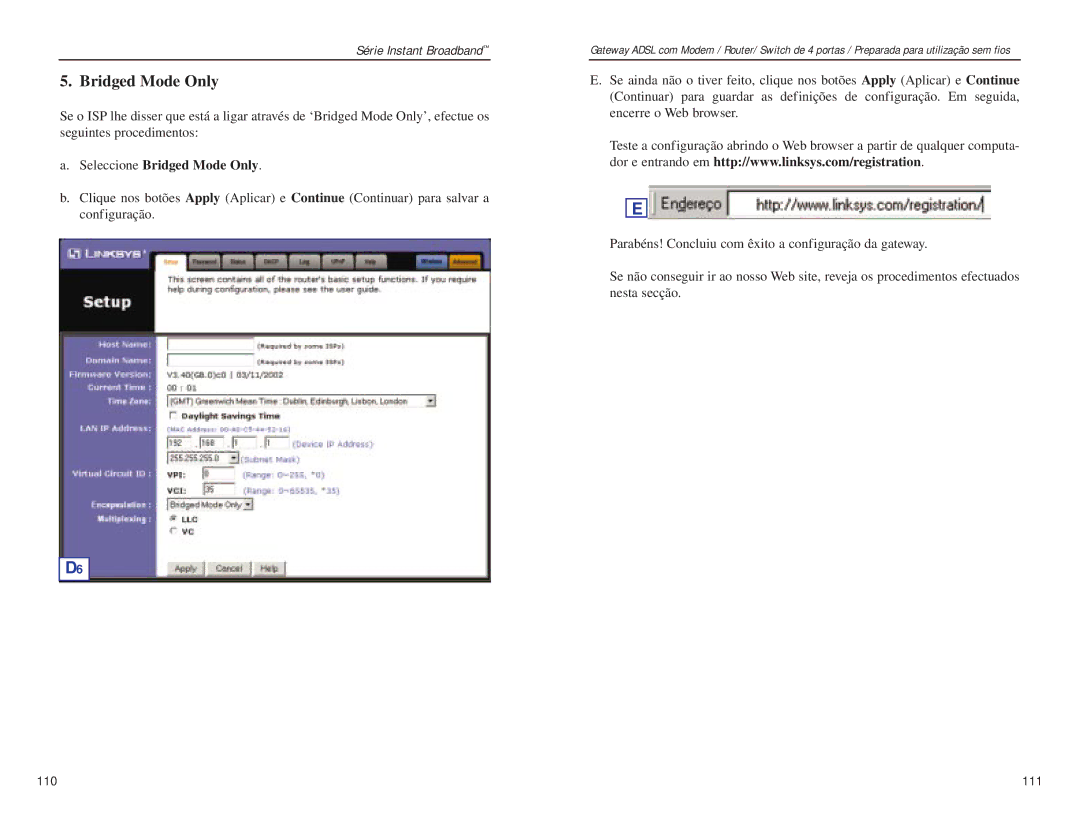 Linksys BEFDSR41W manual Seleccione Bridged Mode Only, 111 