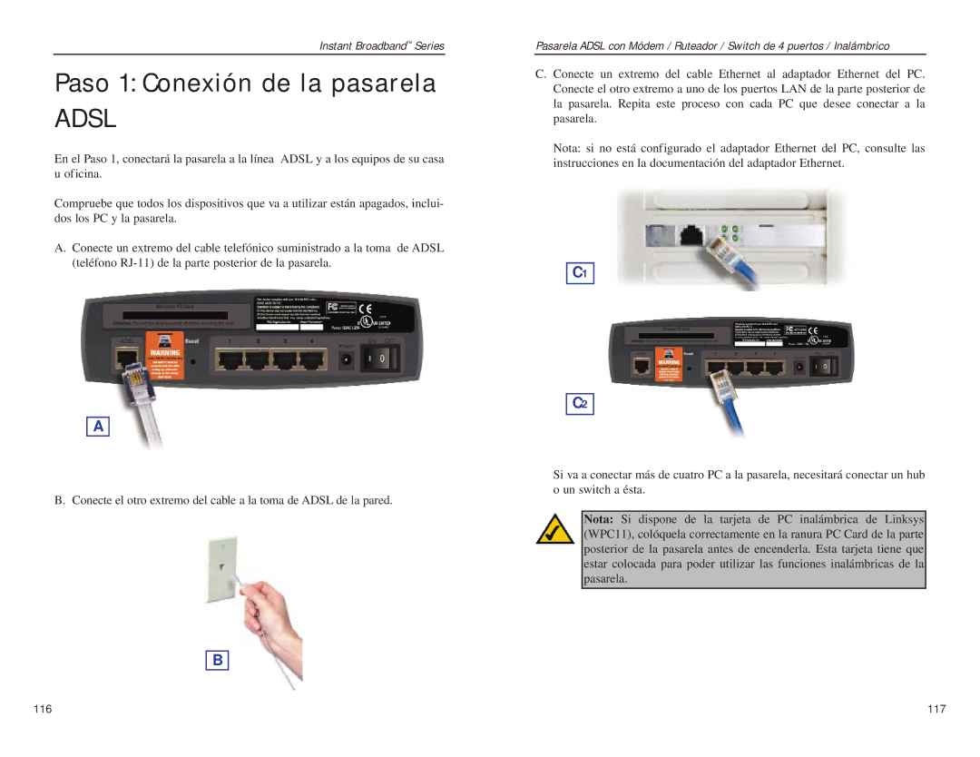 Linksys BEFDSR41W manual Paso 1 Conexión de la pasarela 