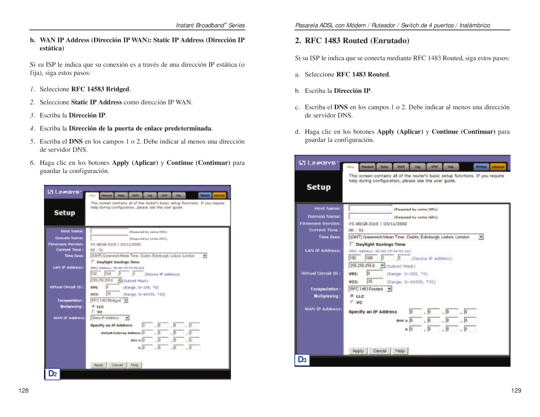 Linksys BEFDSR41W manual RFC 1483 Routed Enrutado, Escriba la Dirección de la puerta de enlace predeterminada 