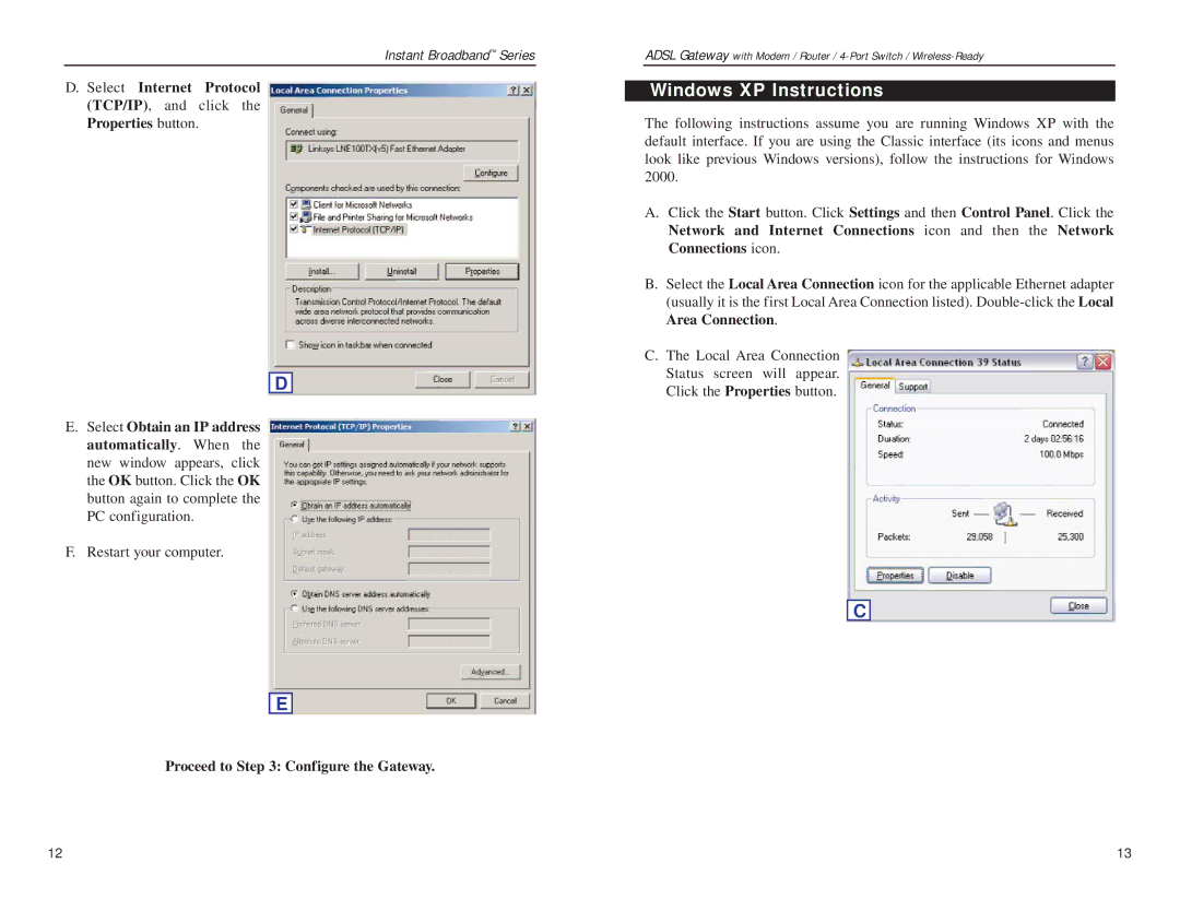 Linksys BEFDSR41W manual Windows XP Instructions, Select Internet Protocol 