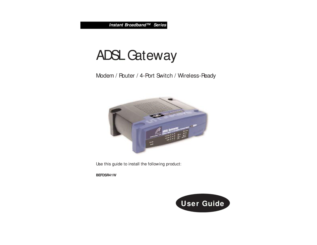 Linksys BEFDSR41W manual Adsl Gateway 