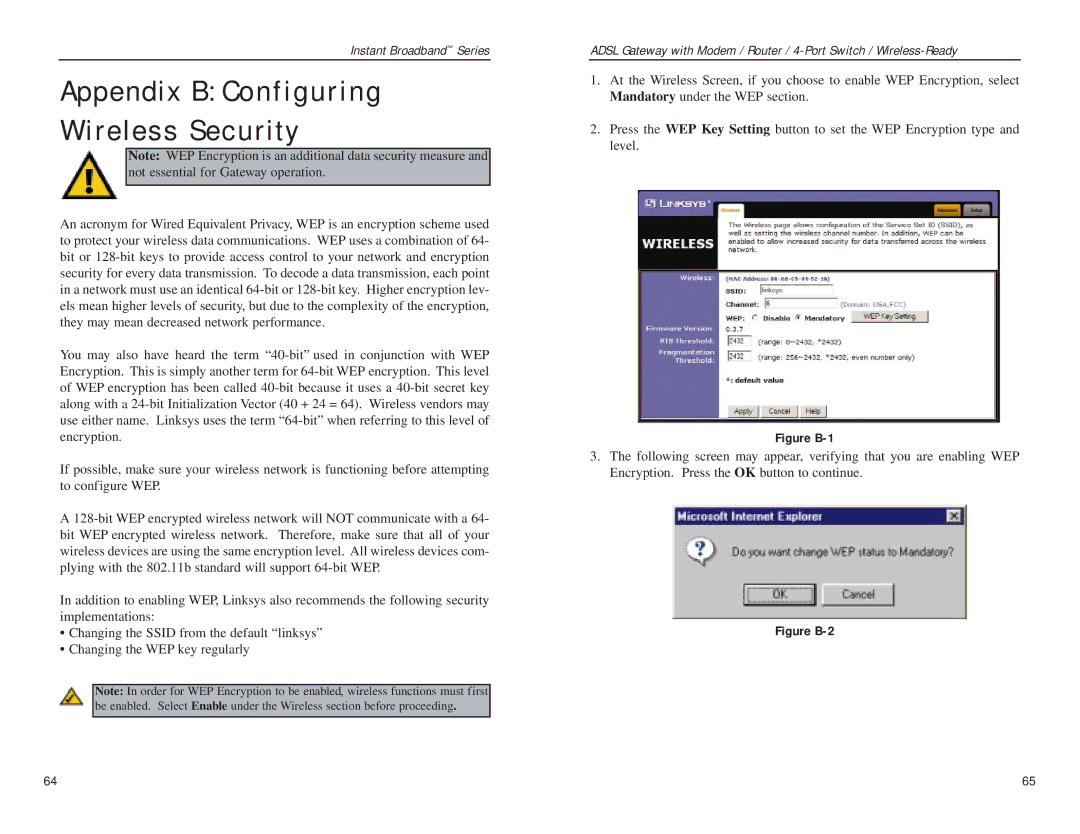 Linksys BEFDSR41W manual Appendix B Configuring Wireless Security, Figure B-1 