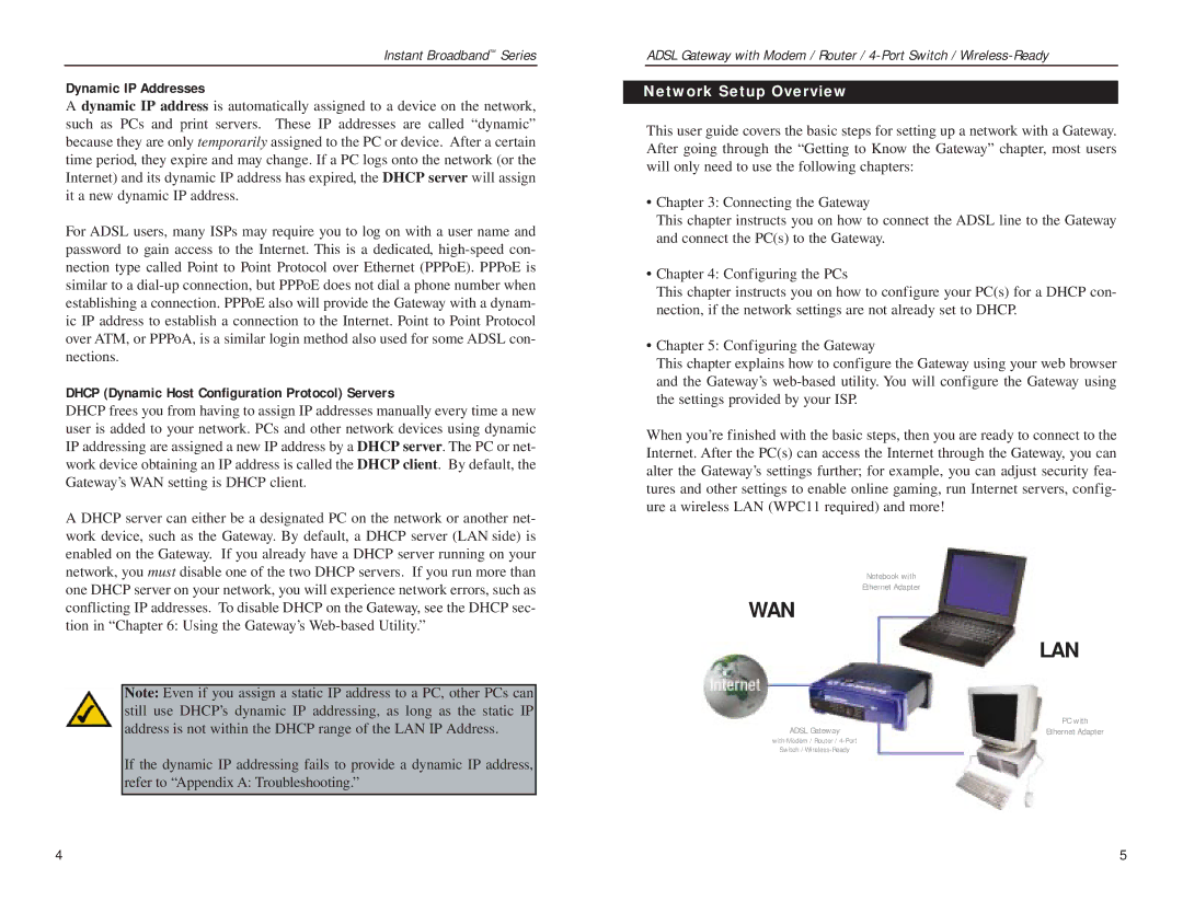 Linksys BEFDSR41W manual Dynamic IP Addresses, Network Setup Overview 