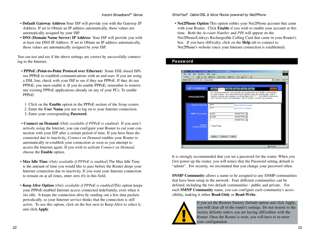 Linksys BEFN2PS4 manual Password 