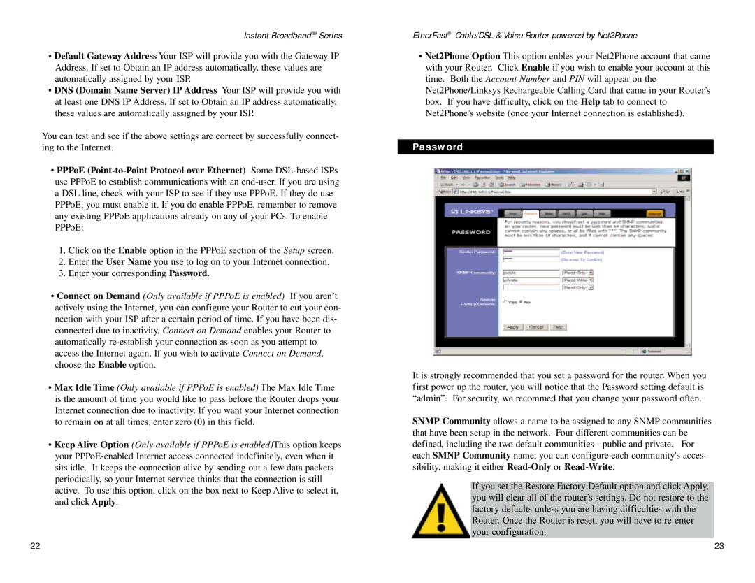 Linksys BEFN2PS4 manual Password 