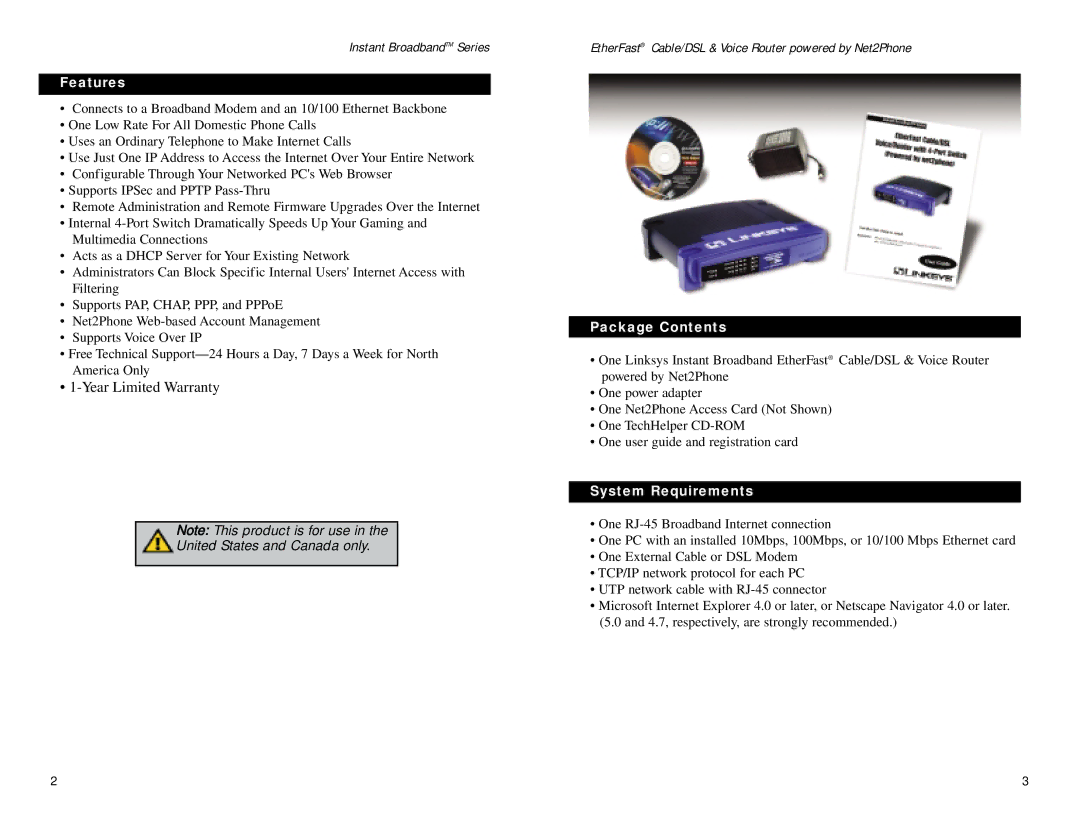 Linksys BEFN2PS4 manual Features, Package Contents, System Requirements 