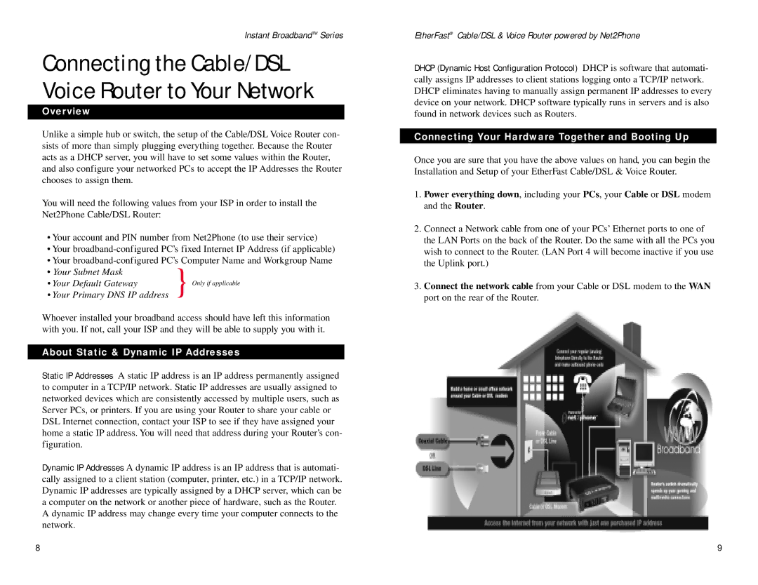 Linksys BEFN2PS4 Connecting the Cable/DSL Voice Router to Your Network, Overview, About Static & Dynamic IP Addresses 