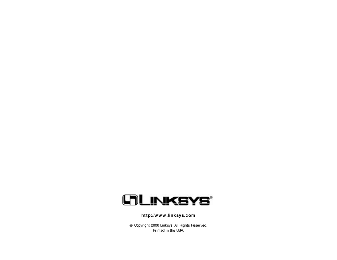 Linksys BEFN2PS4 manual Copyright 2000 Linksys, All Rights Reserved Printed in the USA 