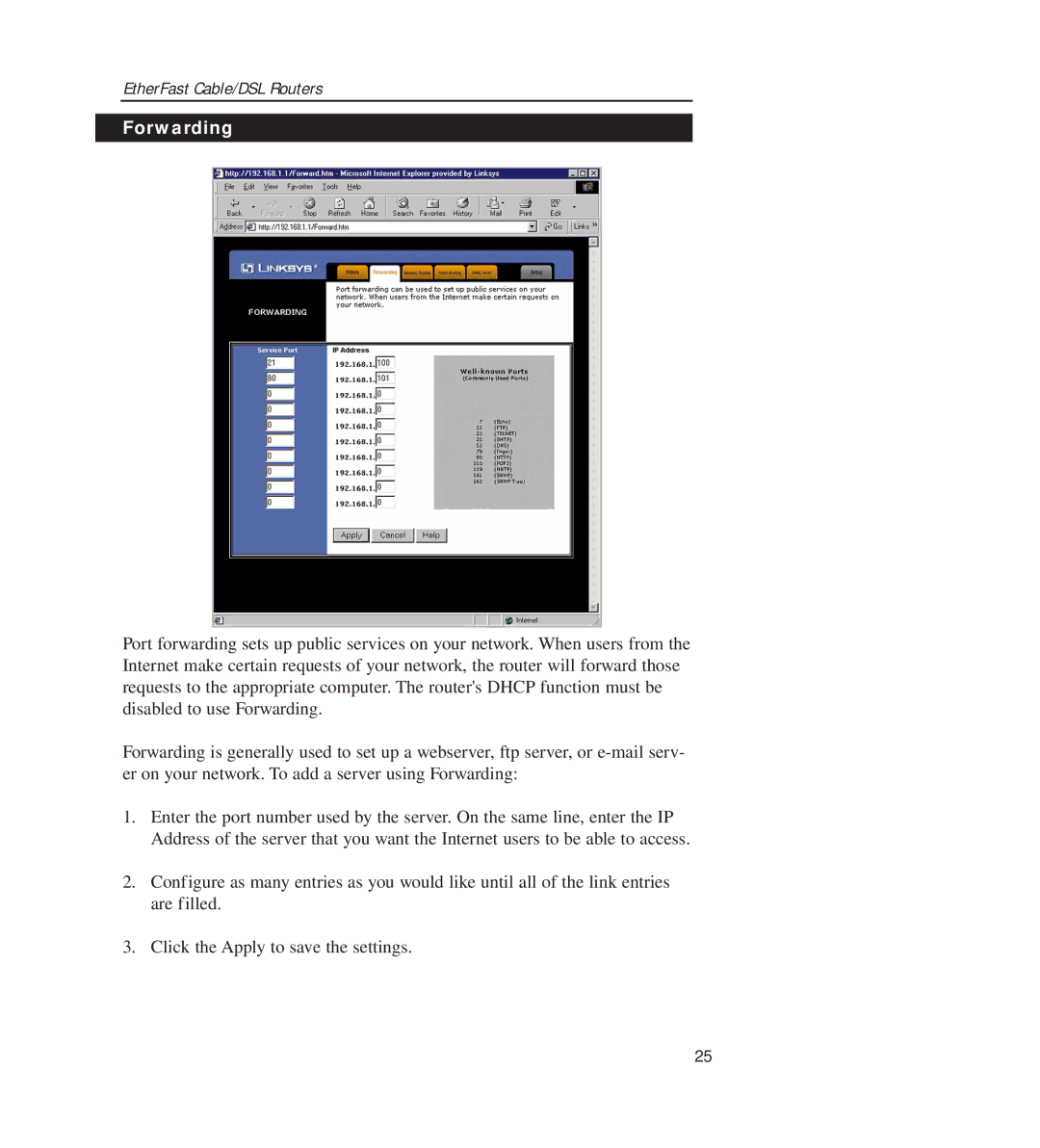 Linksys BEFSR11, BEFSR41 manual Forwarding 