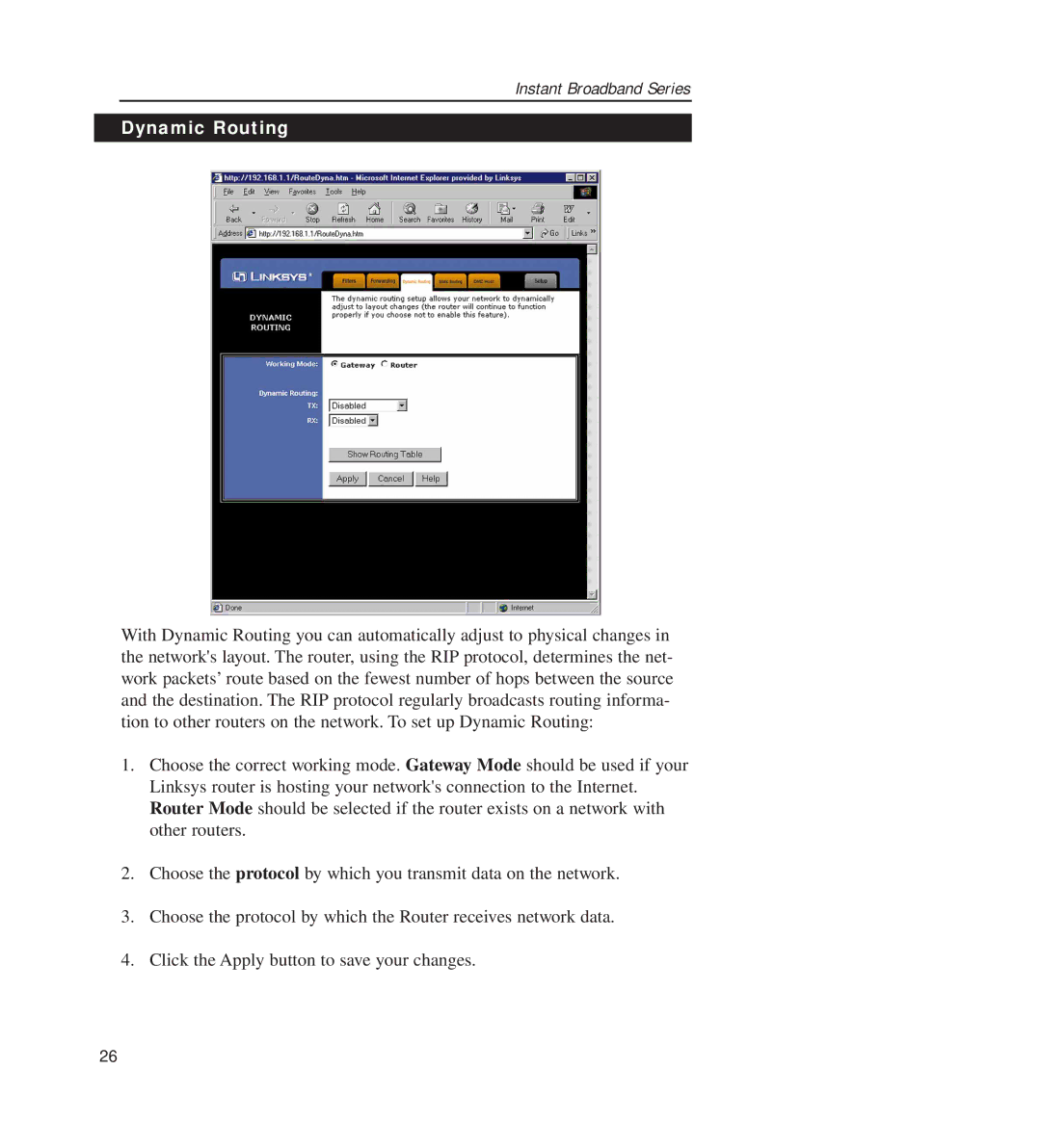 Linksys BEFSR11, BEFSR41 manual Dynamic Routing 