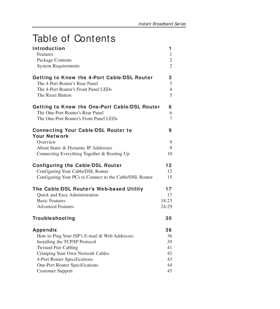 Linksys BEFSR11, BEFSR41 manual Table of Contents 