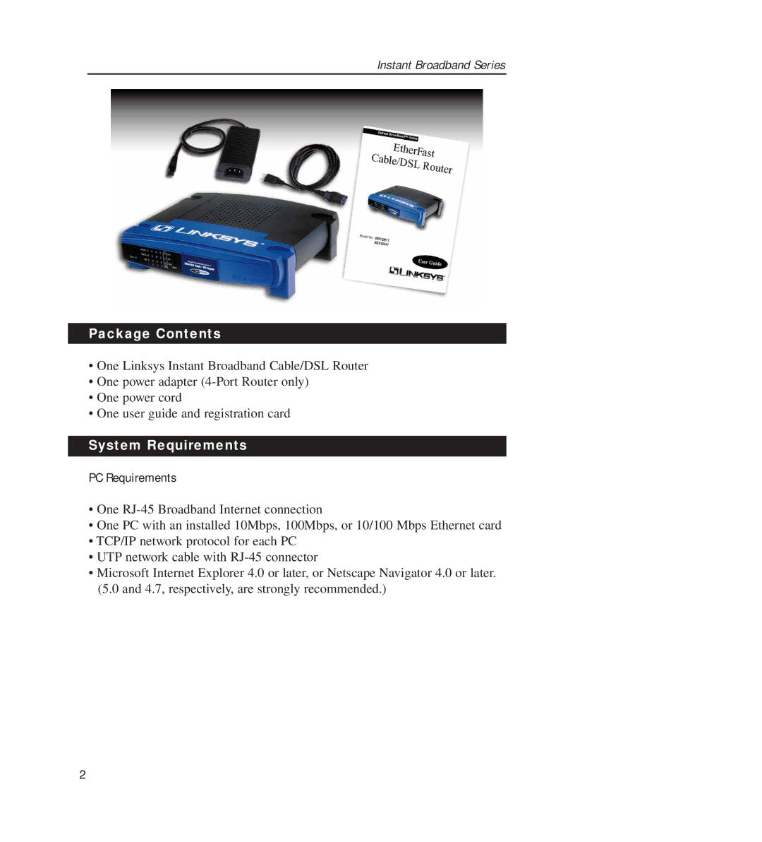 Linksys BEFSR11, BEFSR41 manual Package Contents, System Requirements 