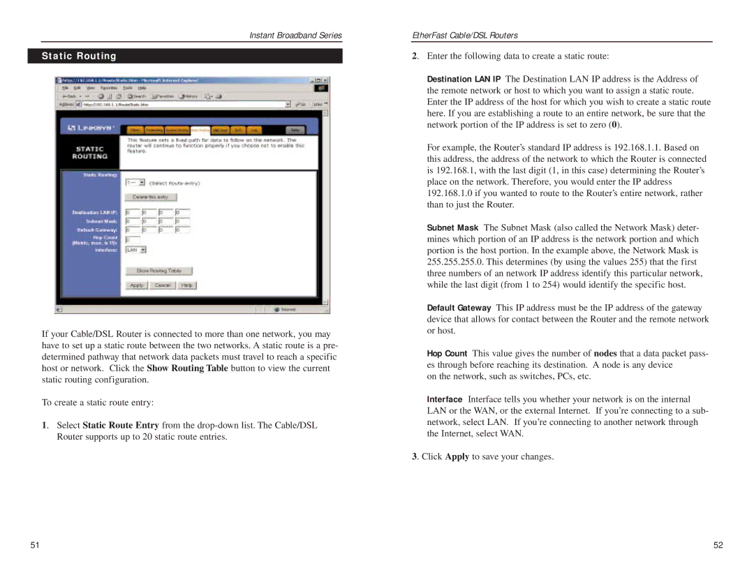 Linksys BEFSR41 v2 manual Static Routing 