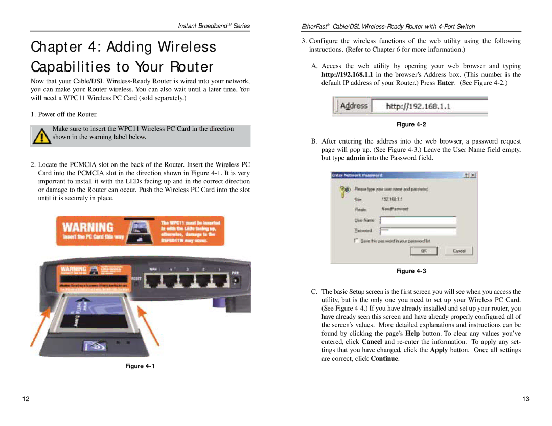 Linksys BEFSR41W manual Adding Wireless Capabilities to Your Router, Setup 