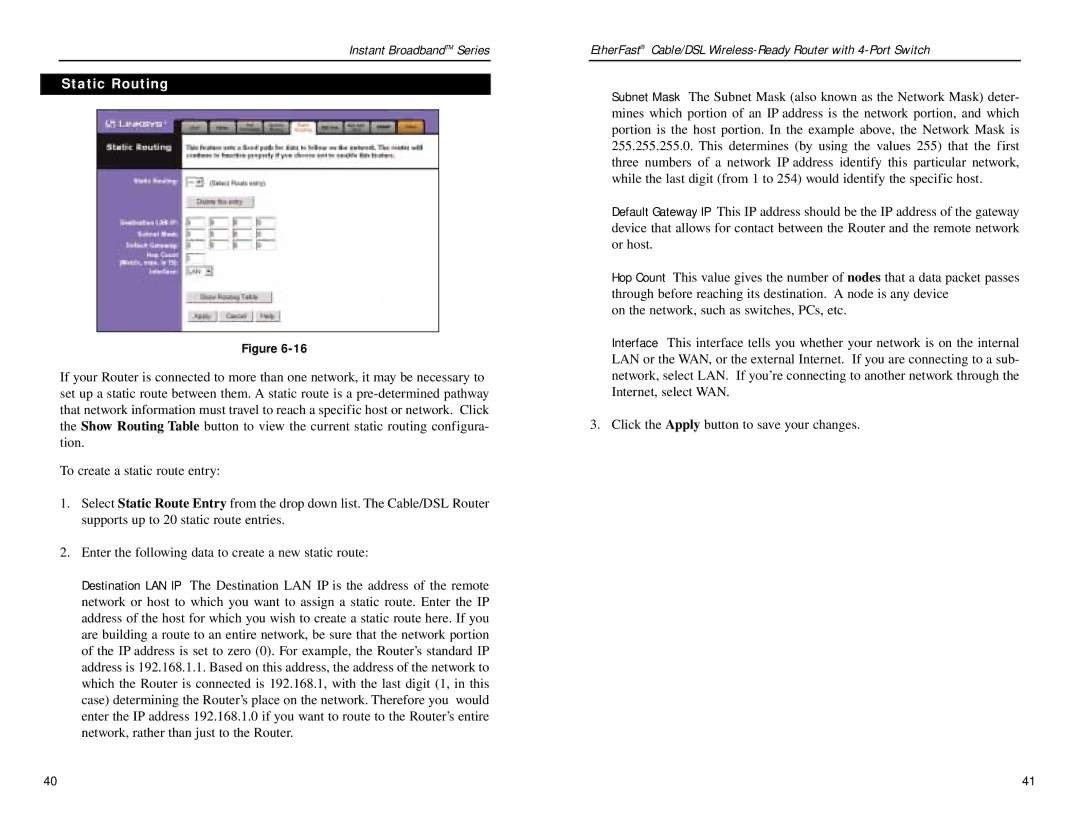 Linksys BEFSR41W manual Static Routing 