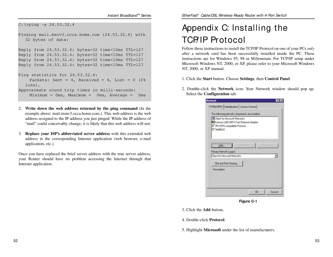 Linksys BEFSR41W manual Appendix C Installing the TCP/IP Protocol, Figure C-1 