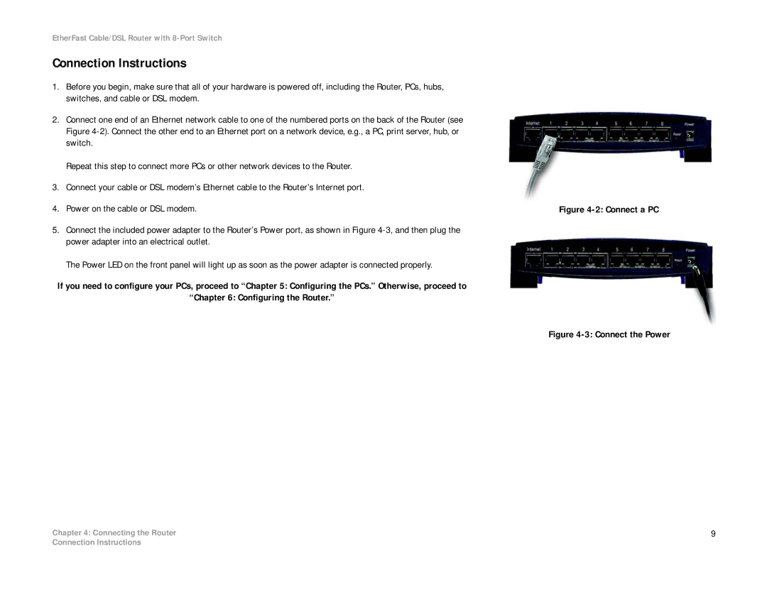 Linksys BEFSR81 manual Connection Instructions, Connect a PC 