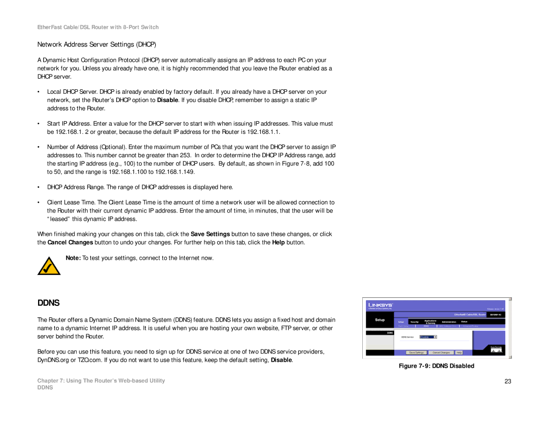 Linksys BEFSR81 manual Ddns, Network Address Server Settings Dhcp 