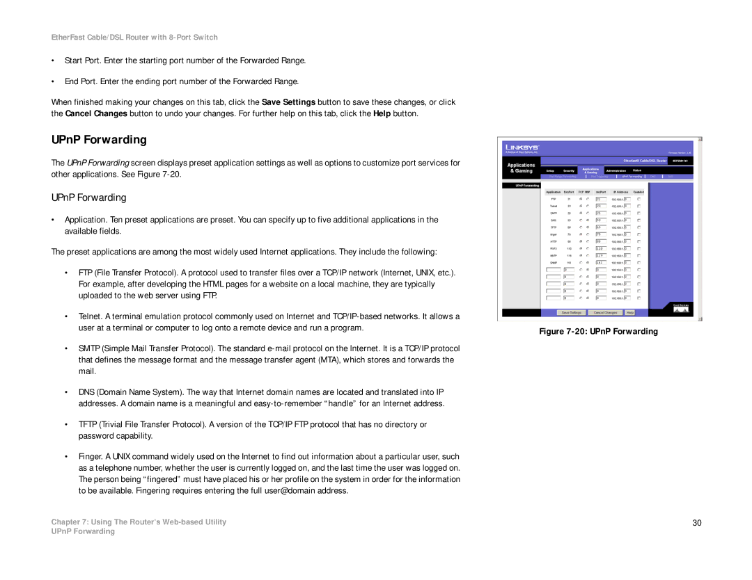 Linksys BEFSR81 manual UPnP Forwarding 