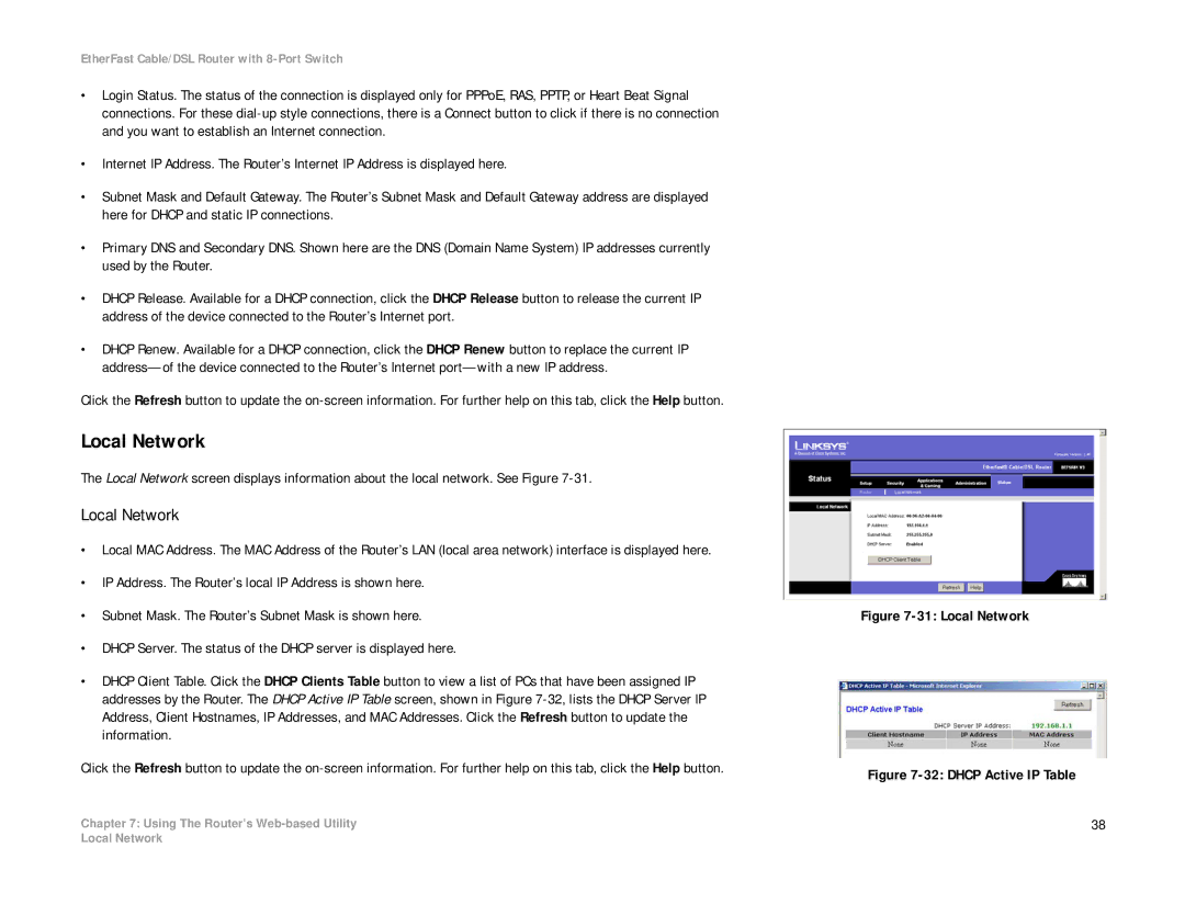 Linksys BEFSR81 manual Local Network 