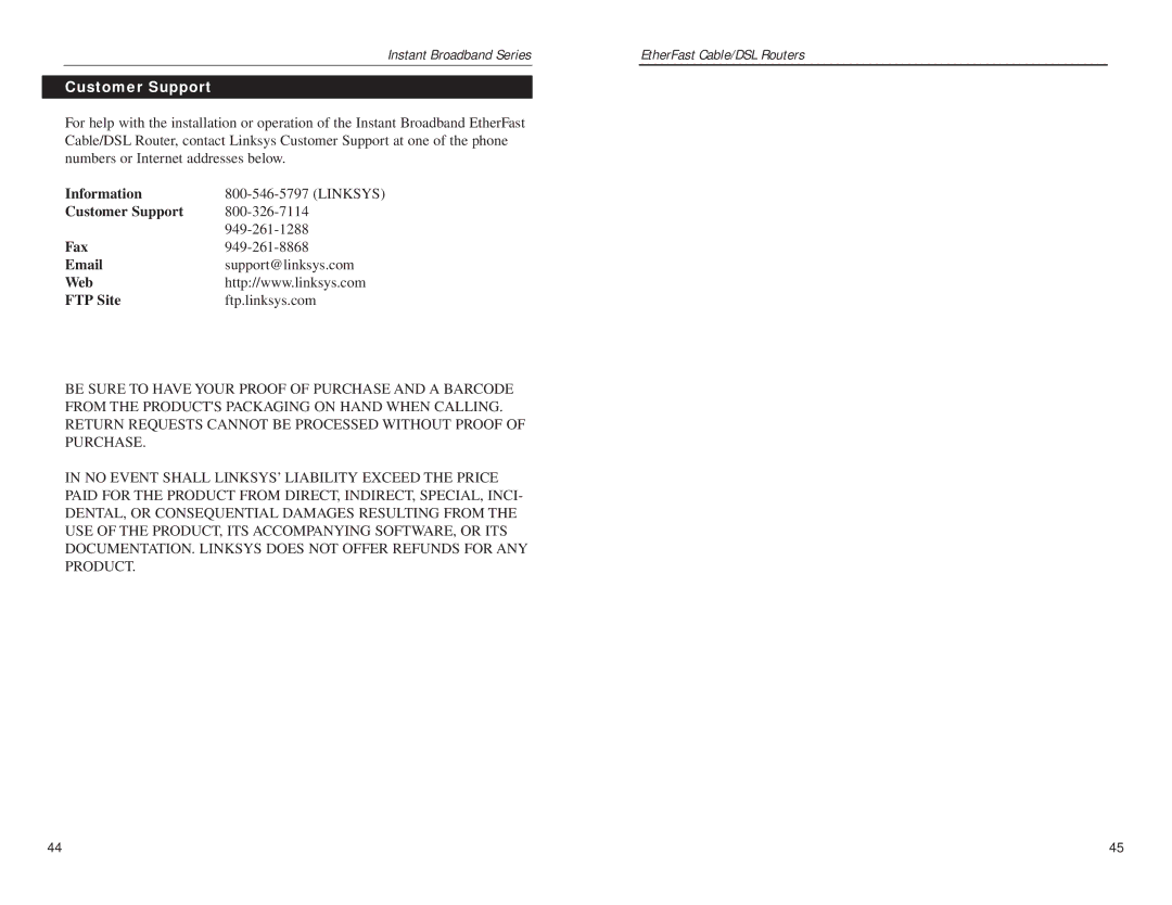 Linksys BEFSR81 manual Customer Support, Web FTP Site 