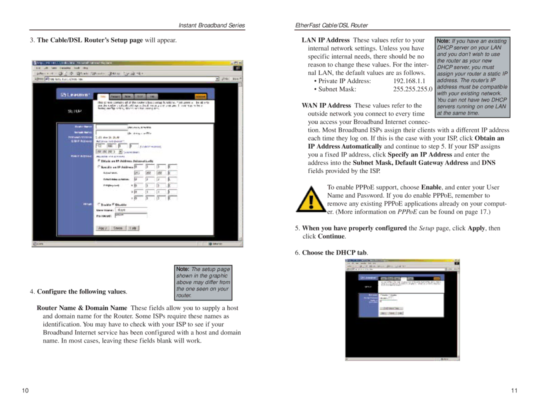 Linksys BEFSR81 manual Cable/DSL Router’s Setup page will appear 