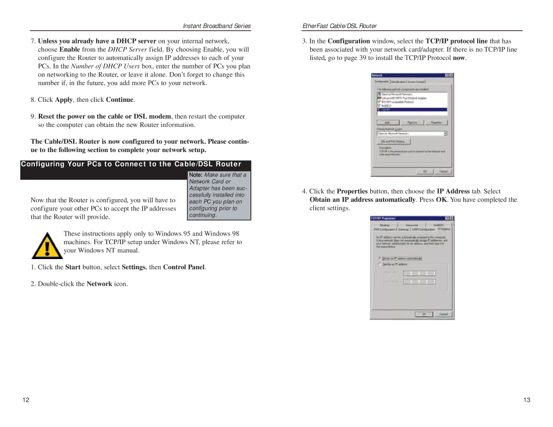 Linksys BEFSR81 manual Configuring Your PCs to Connect to the Cable/DSL Router 