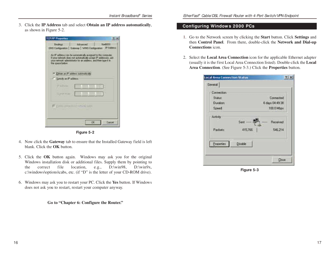 Linksys BEFSX41 manual Go to Configure the Router, Configuring Windows 2000 PCs 