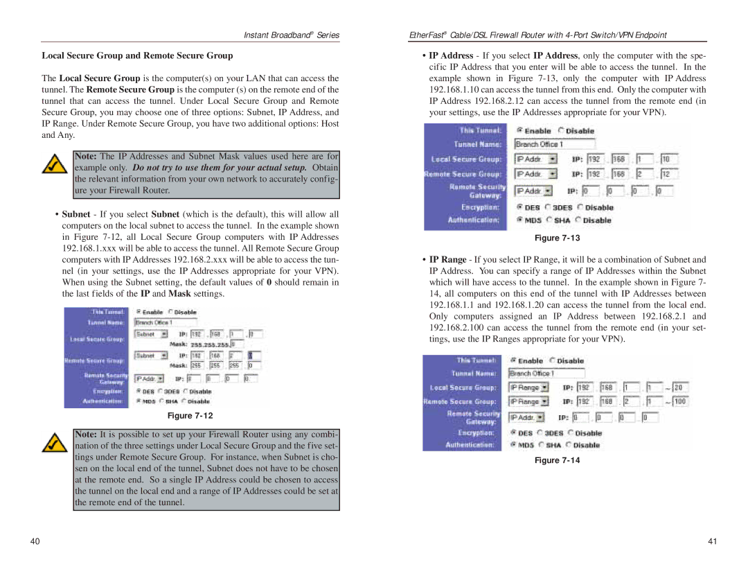 Linksys BEFSX41 manual Local Secure Group and Remote Secure Group 