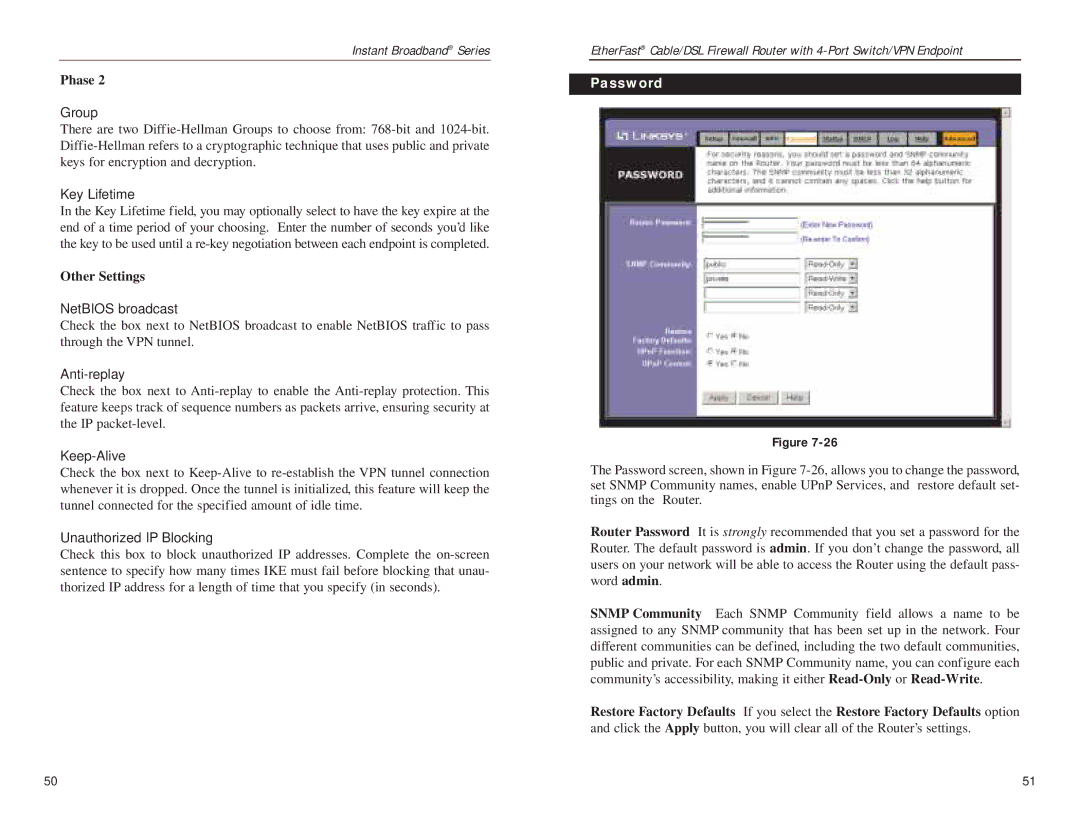 Linksys BEFSX41 manual Other Settings, Password 