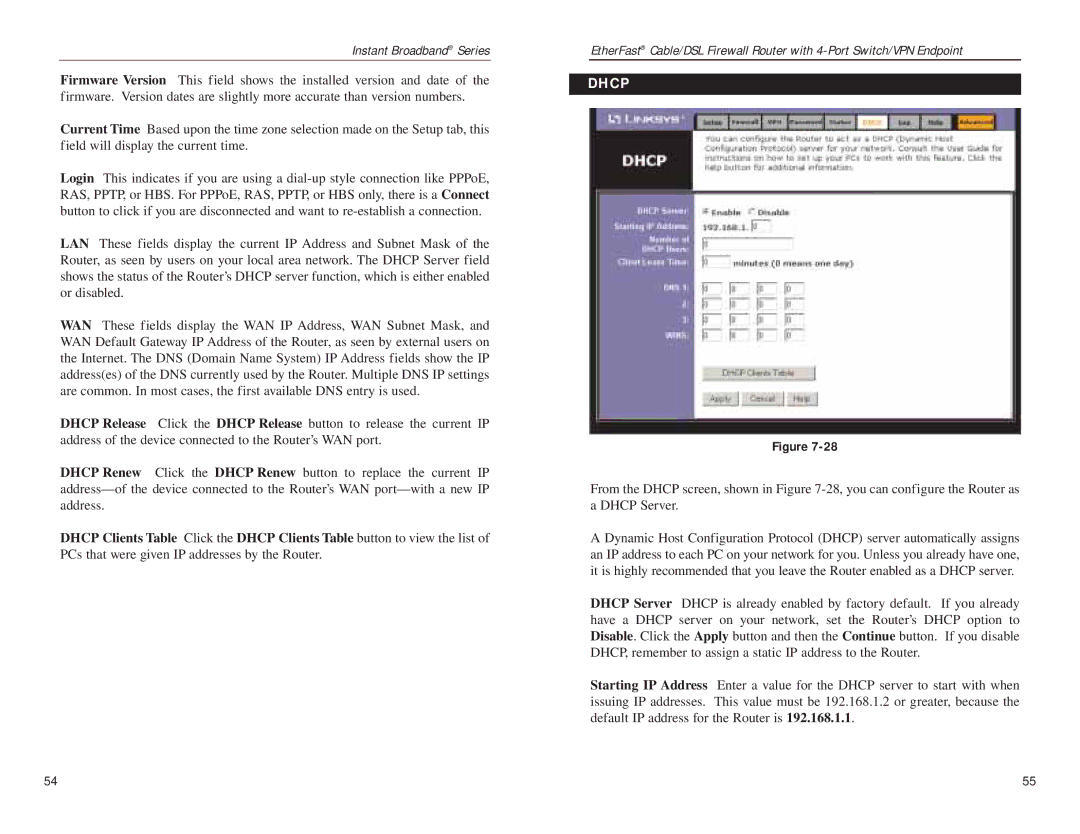 Linksys BEFSX41 manual Dhcp 