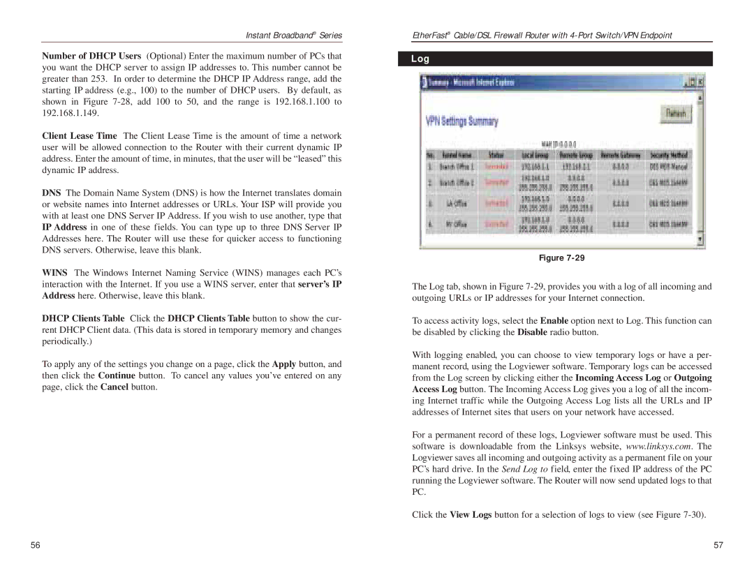 Linksys BEFSX41 manual Log 