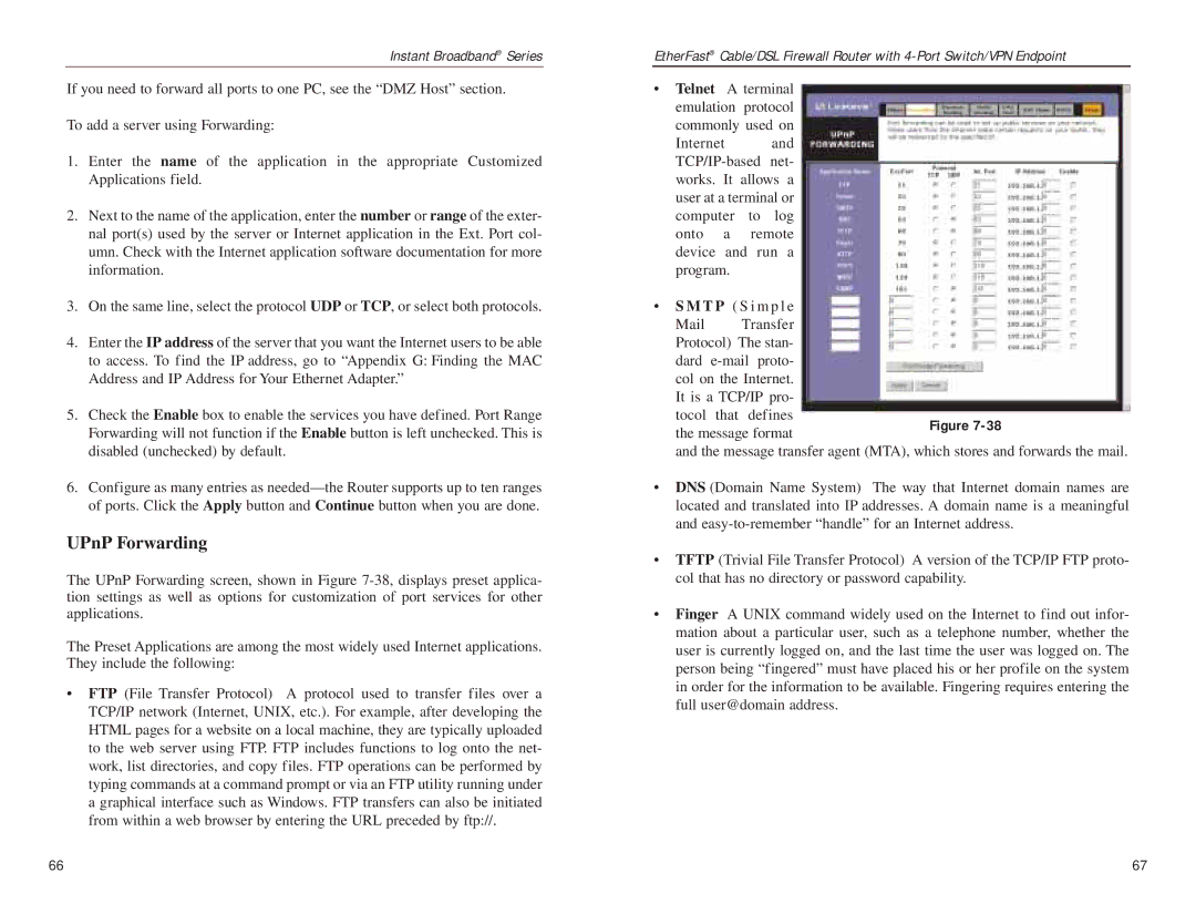 Linksys BEFSX41 manual UPnP Forwarding 