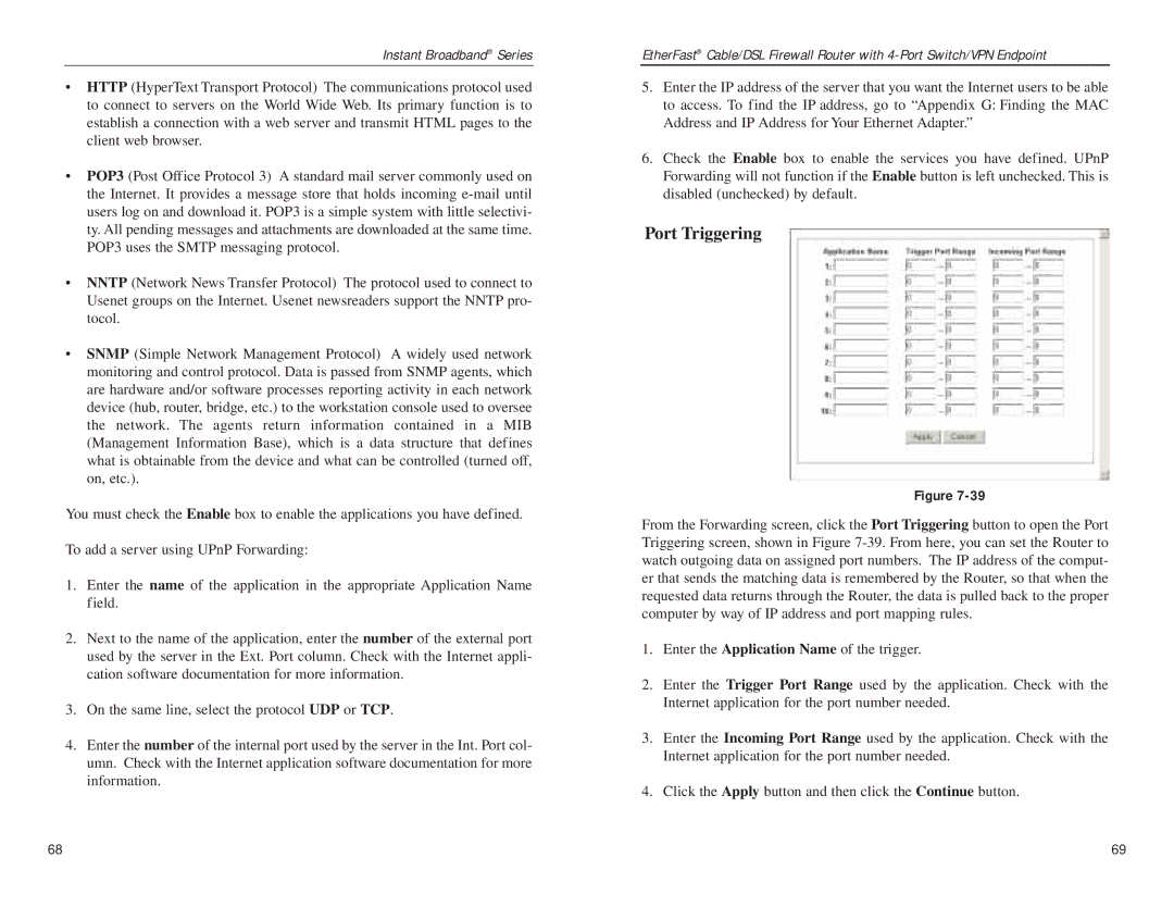 Linksys BEFSX41 manual Port Triggering 