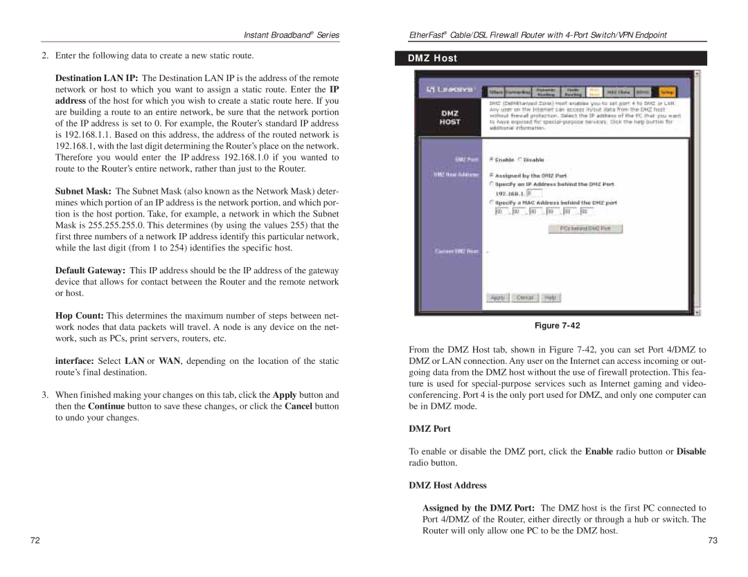 Linksys BEFSX41 manual DMZ Port, DMZ Host Address 