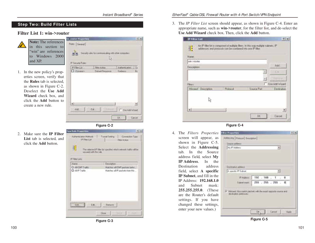 Linksys BEFSX41 manual Filter List 1 win-router, Step Two Build Filter Lists, IP Address 