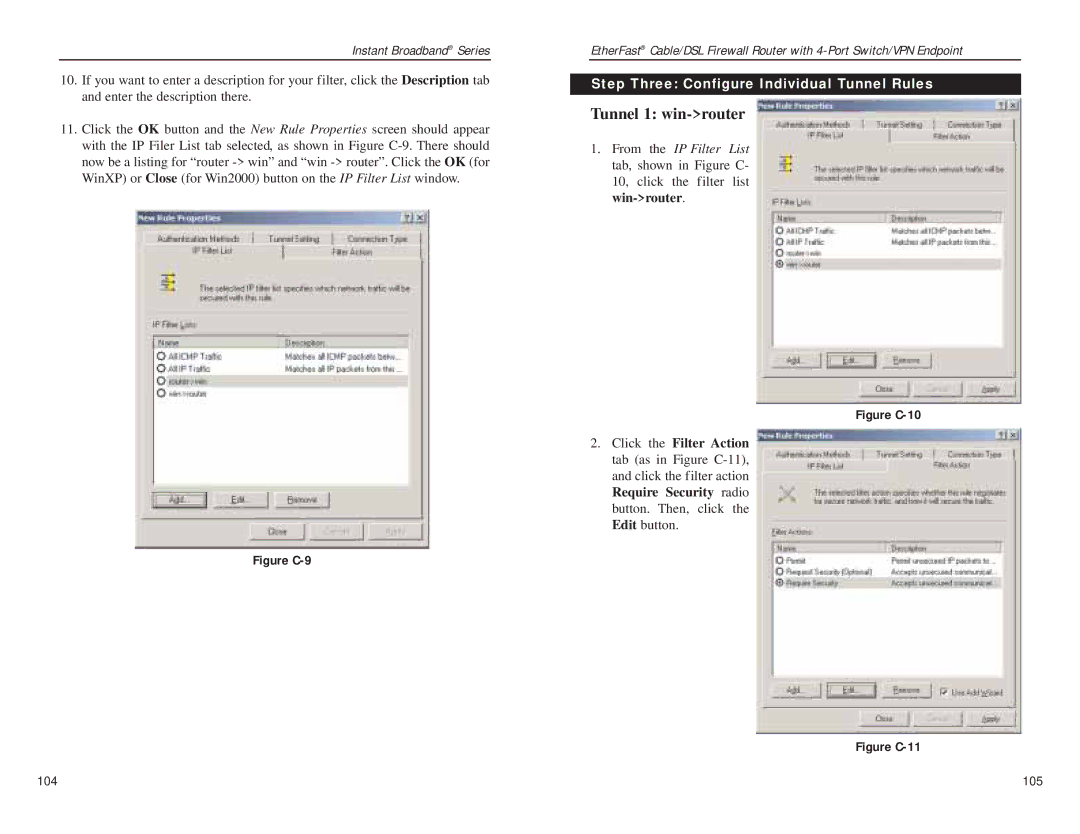 Linksys BEFSX41 manual Tunnel 1 win-router, Step Three Configure Individual Tunnel Rules 