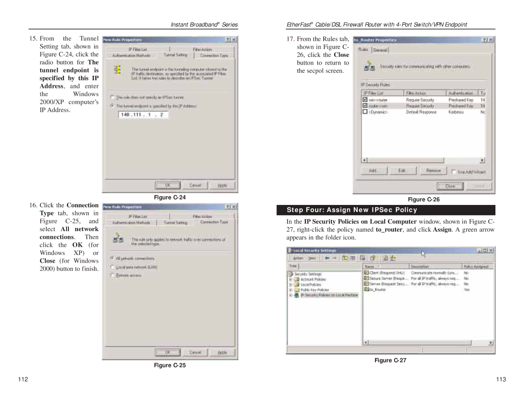 Linksys BEFSX41 manual Figure C-24, Step Four Assign New IPSec Policy 