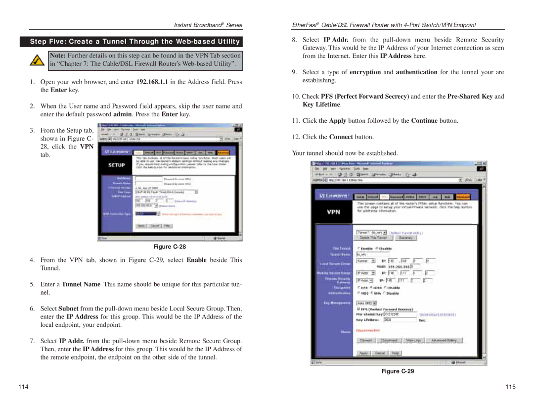 Linksys BEFSX41 manual Step Five Create a Tunnel Through the Web-based Utility, Figure C-28 