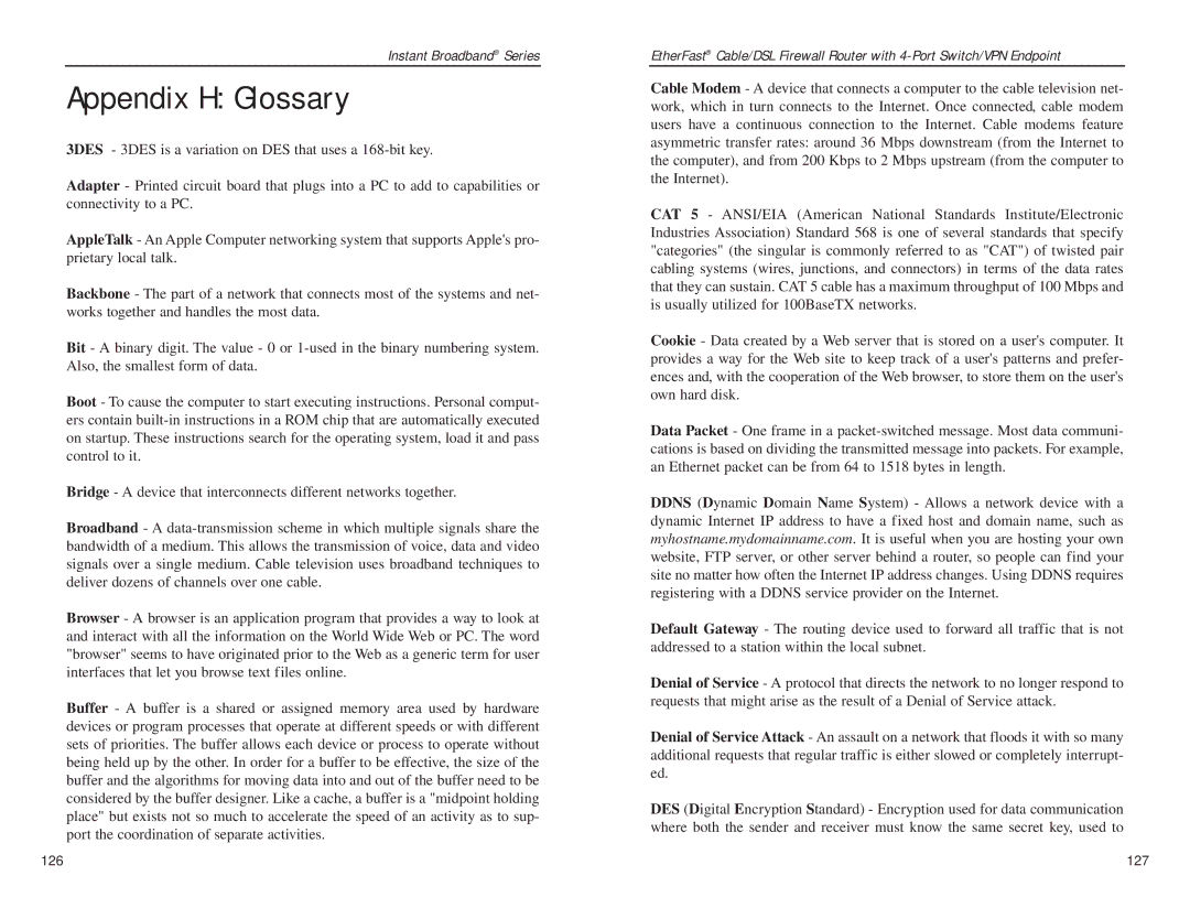 Linksys BEFSX41 manual Appendix H Glossary 