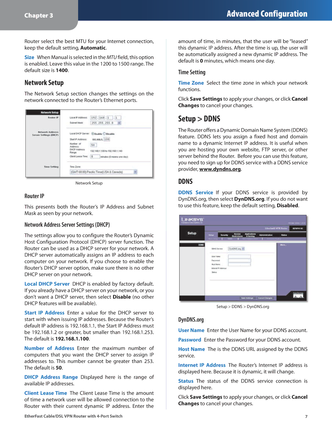 Linksys BEFVP41 manual Setup Ddns, Network Setup 