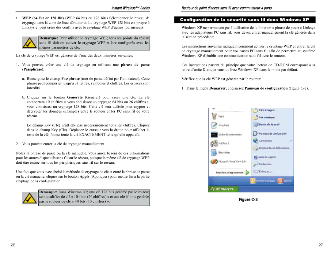 Linksys BEFW11S4 ver. 3 manual Configuration de la sécurité sans fil dans Windows XP 