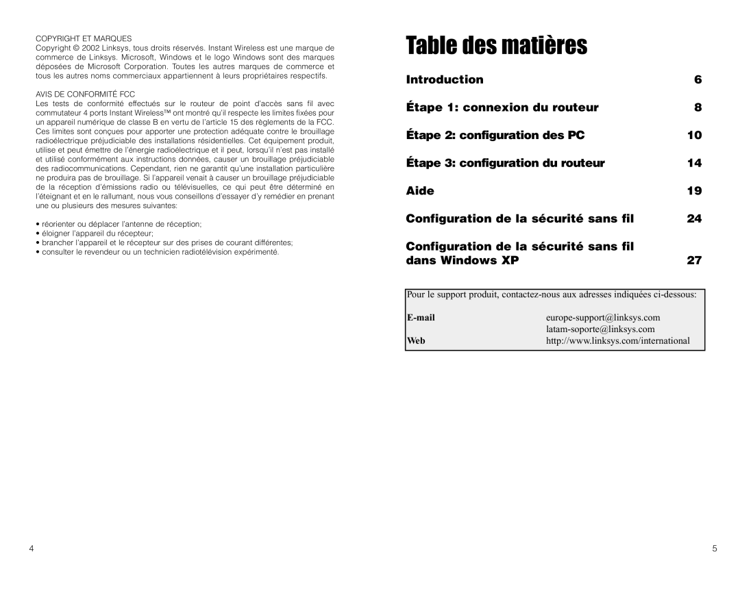 Linksys BEFW11S4 ver. 3 manual Table des matières 