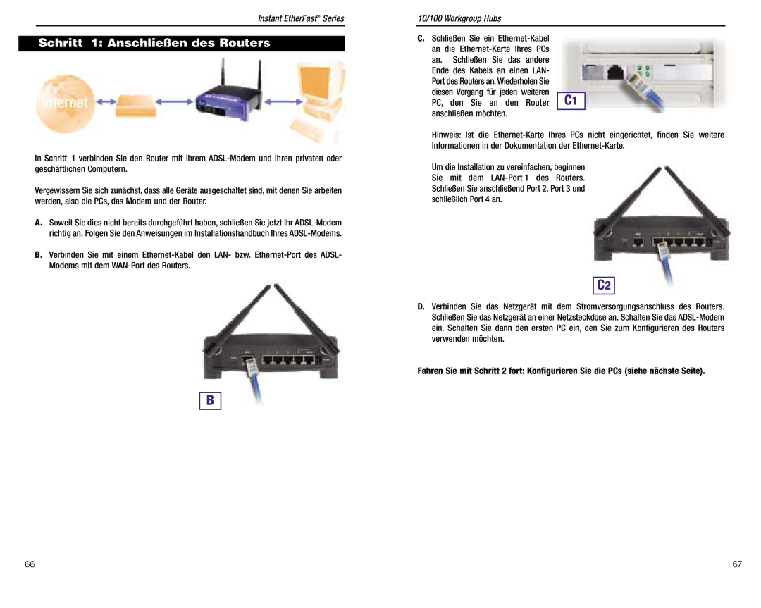 Linksys BEFW11S4 ver. 3 manual Schritt 1 Anschließen des Routers, PC, den Sie an den Router 