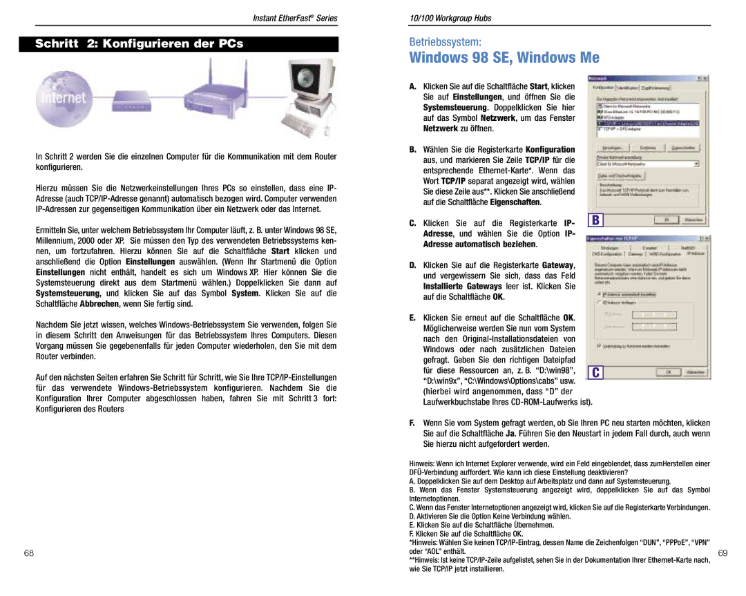 Linksys BEFW11S4 ver. 3 manual Schritt 2 Konfigurieren der PCs, Netzwerk zu öffnen, Windows oder nach zusätzlichen Dateien 