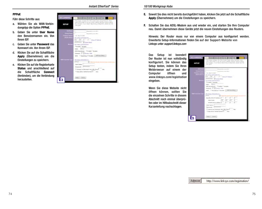 Linksys BEFW11S4 ver. 3 manual PPPoE Führ diese Schritte aus, Linksys unter support.linksys.com 